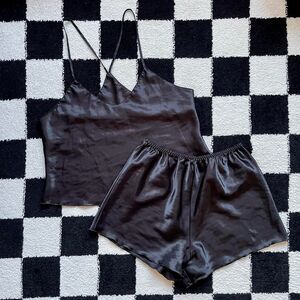 Black Satin PJ Set L